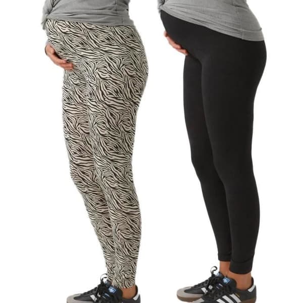 Graviditetsleggings Beige/Svart Kvinna Mamalicious Lemma - Pack om 2 - Regular Fit - 95% Bomull – 5% Elastan