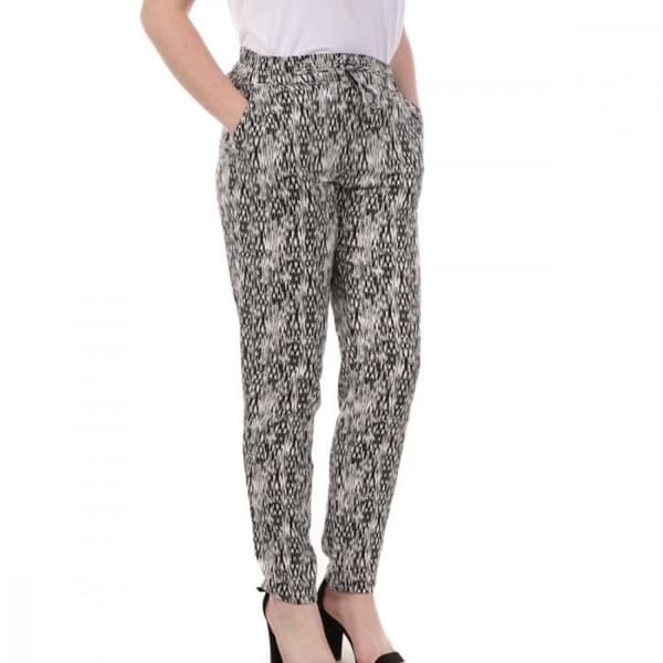 Damsbyxor Vero Moda Easy - Vit Mönstrad - Elastisk Midja - Snörning - 2 Fickor