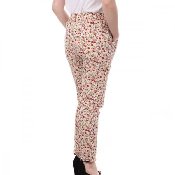 Byxa Kvinna - Vero Moda Easy - Blommönster Vit - Standardstorlek - Slim Fit