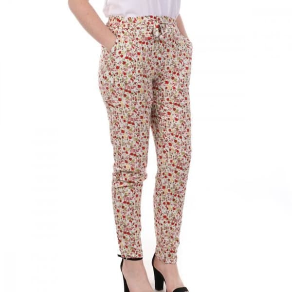 Byxa Kvinna - Vero Moda Easy - Blommönster Vit - Standardstorlek - Slim Fit