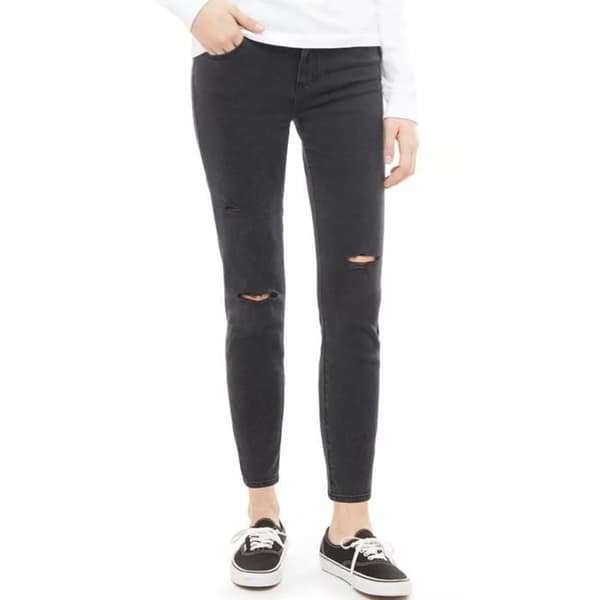 Jeans Svart Skinny Dam Vans - Hög Midja - Skinny Passform - 5 Fickor - Revor på Benen