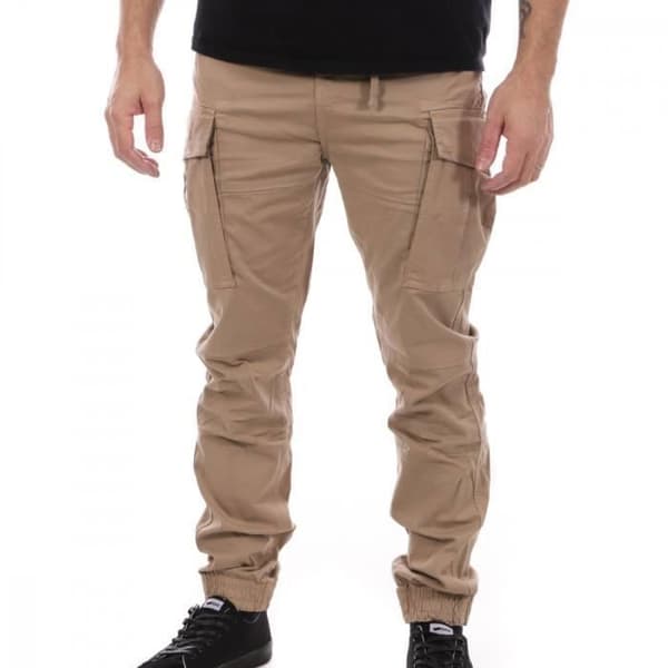 Cargo Pants - SCHOTT - Relax - Beige - Rakt snitt - Elastisk midja