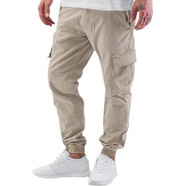 Cargo Byxor - Urban Classics - Tvättade Cargo Twill Jogging - Beige - 98% Bomull - Herr