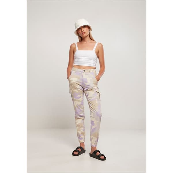 Cargo Byxor Dam - Urban Classics - Beige Kamouflage - Hållbar Bomull - Standard Storlek - Elastiska Manschetter