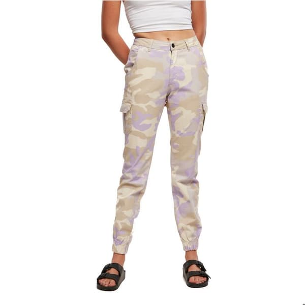Cargo Byxor Dam - Urban Classics - Beige Kamouflage - Hållbar Bomull - Standard Storlek - Elastiska Manschetter