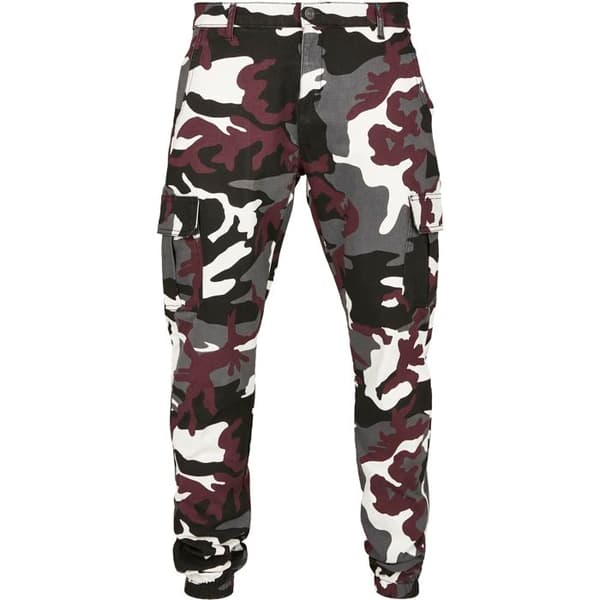 Cargobyxor jogging - URBAN CLASSICS - Camo Cargo - Bordeaux kamouflage - Standardstorlek - Herr