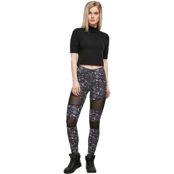 Leggings dam - Urban Classics - Tech Mesh AOP - Mönstrad design - Meshinsatser - Stretchkomfort