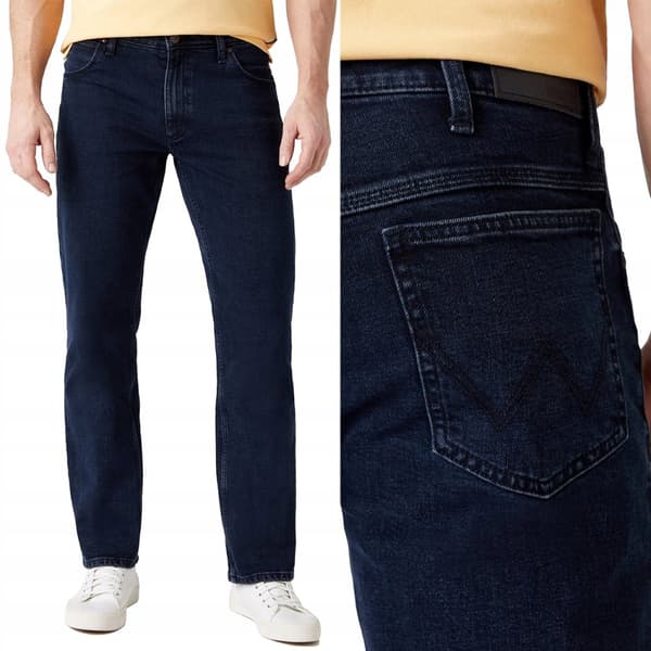 Wrangler Raka Blå Svarta Mörka Jeans Raka Jeans W34 L30
