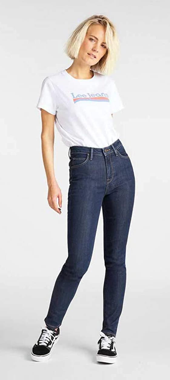 Lee Scarlett High Marinblå Dam High Slim Jeans W27 L29