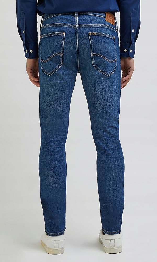 Lee LUKE SLIM Peace Train MØRKE JEANS MED SKINNENDE TOPPING W34 L34
