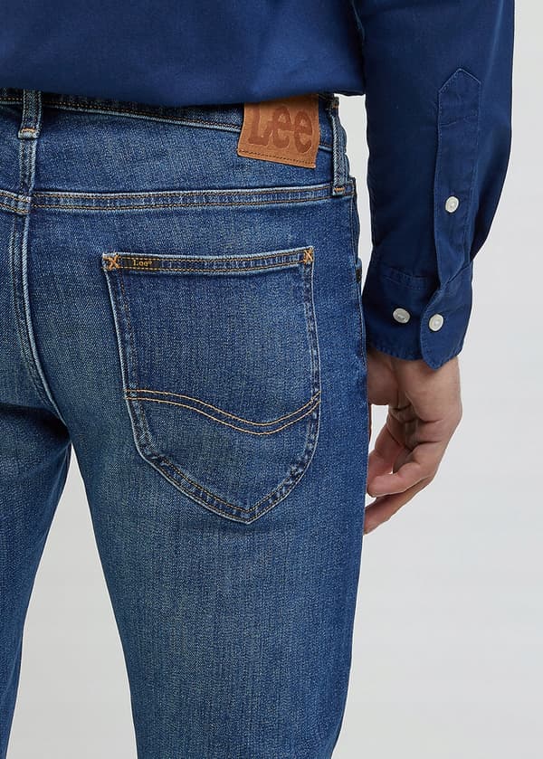 Lee LUKE SLIM Peace Train MØRKE JEANS MED SKINNENDE TOPPING W34 L34