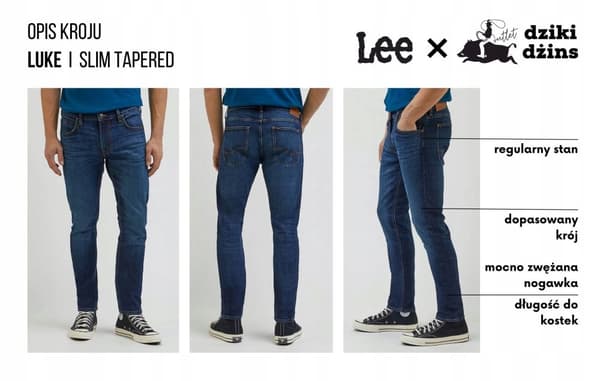 Lee LUKE SLIM Peace Train MØRKE JEANS MED SKINNENDE TOPPING W34 L34
