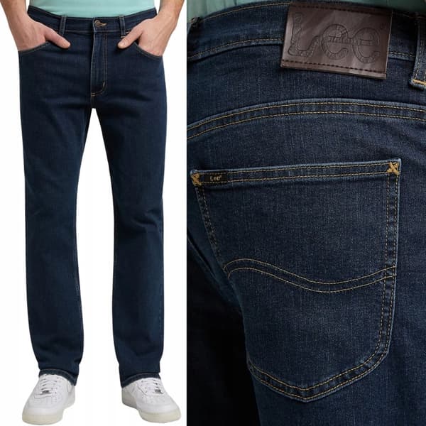 Lee BROOKLYN Mørke Stonewash DENIM STRAIGHT MØRKE JEANS W34 L32