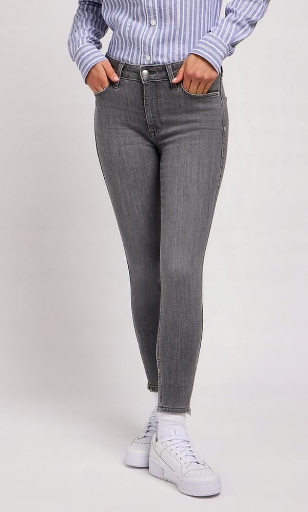 Lee SCARLETT HIGH ZIP Ash Stone HIGH GREY TUBE -HOUSUT VETOKETJUILLA 7/8 W27 L31