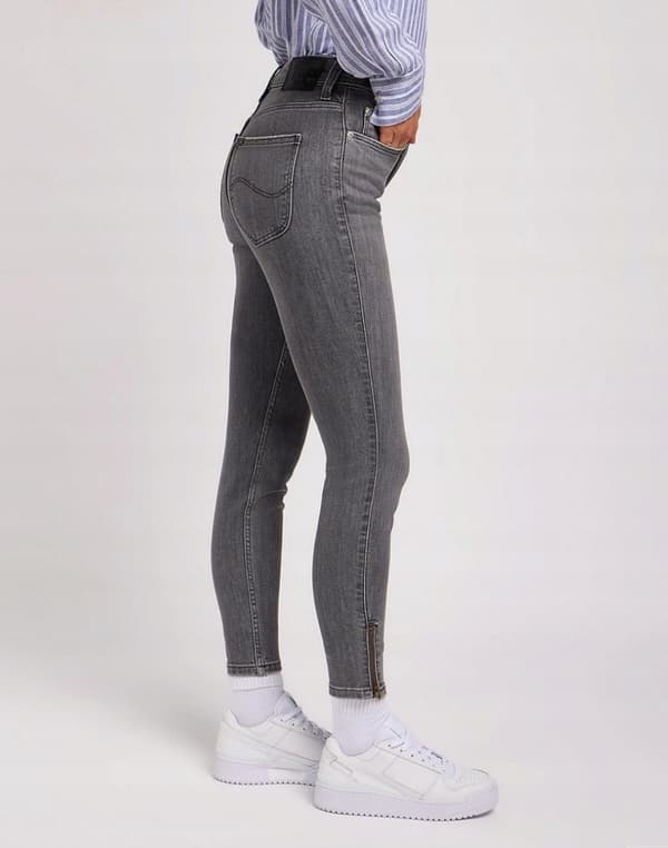 Lee SCARLETT HIGH ZIP Ash Stone HIGH GREY TUBE -HOUSUT VETOKETJUILLA 7/8 W27 L31