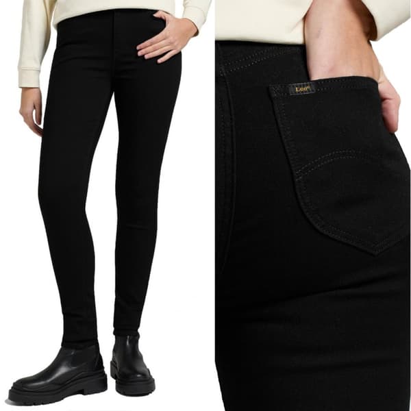 Lee SCARLETT HIGH Black Rinse SVARTA KJOLAR HÖG MIDJA W26 L31