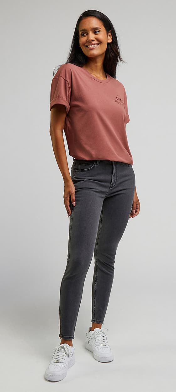 Lee SCARLETT HIGH zip Moody Grey HIGH GRAY TUBE BUKSER MED LYNLÅSE 7/8 W26 L31