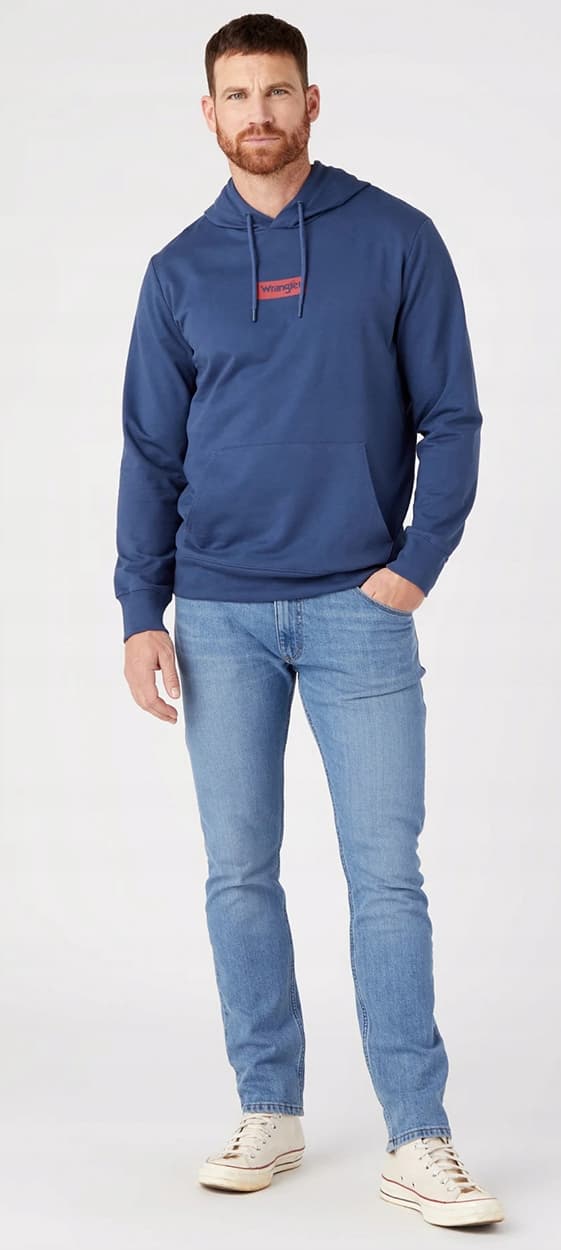 Wrangler SLIM Great Blue -farkut ja villisaappaat W38 L32