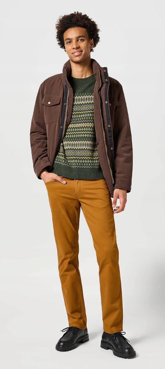 Wrangler GREENSBORO Monks Robe ENKLE BRUNE STOFBUKSER W31 L32