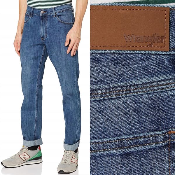Wrangler Raka Mid Stone Röda Kabelstickade Jeans Raka Jeans W38 L30