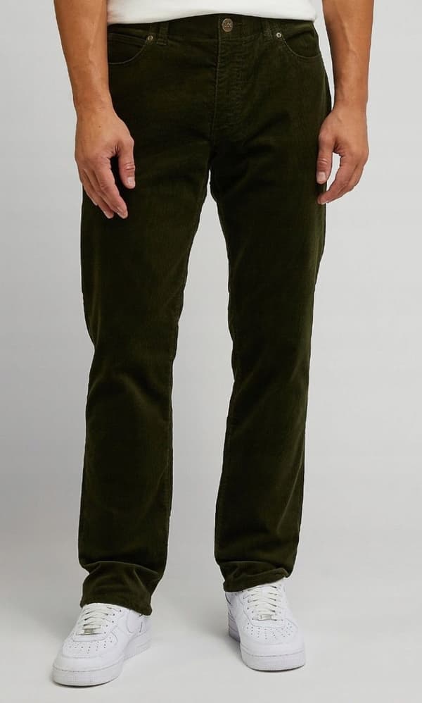 Lee STRAIGHT FIT MVP Extreme Motion Olive KOMFORTABLE GRØNNE FLØJLBUKSER W34 L34