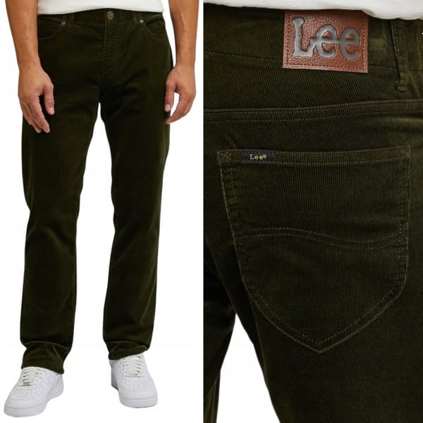 Lee RAKT FIT MVP Extreme Motion Olivgröna BEKVÄMA GRÖNA MANCHESTERBYXOR W33 L32