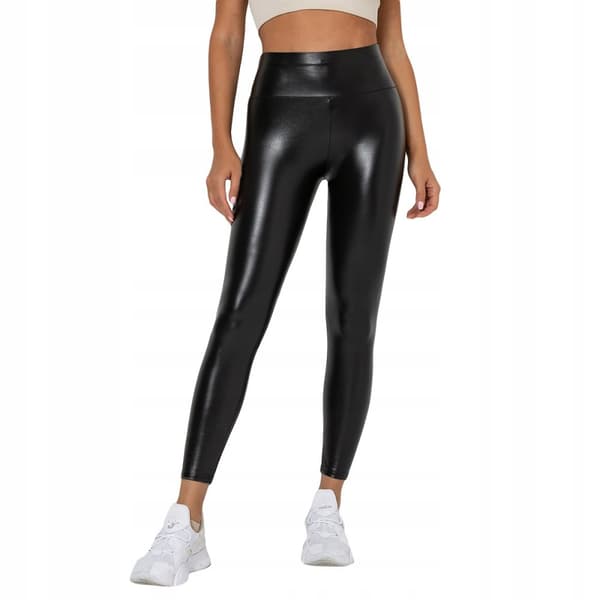 Leggings MODERIGE Højtaljede Formende ØKO LÆDER med Rynker SORT rS