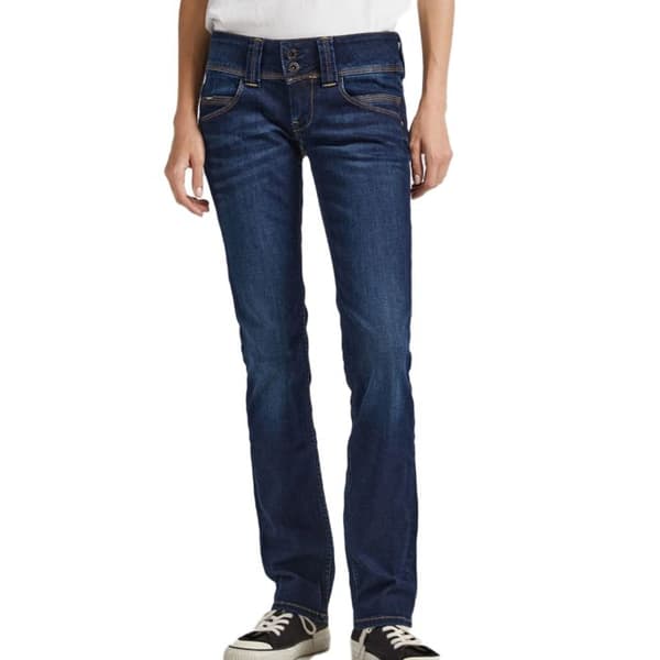 Jeans Dam - PEPE JEANS - Venus - Mörkblå - Rak Passform - 5 Fickor