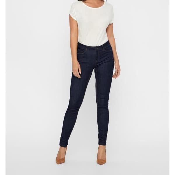 Jean Push Up Skinny - VERO MODA - Mörkblå Denim - Normal Midja - Stretchtyg - 5 Fickor