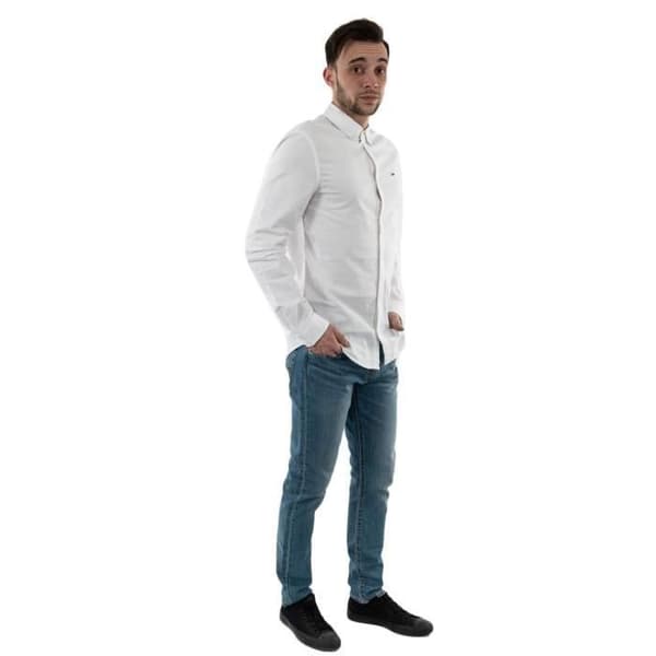 Skjorta herr - TOMMY JEANS - Slim Stretch Oxf YBR - Vit - Slim passform - Stretchtyg