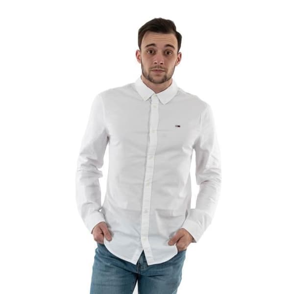 Skjorta herr - TOMMY JEANS - Slim Stretch Oxf YBR - Vit - Slim passform - Stretchtyg