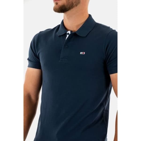 Polo Herr - TOMMY JEANS - Slim Placket Pol C87 - Färg Blå - Standardstorlek