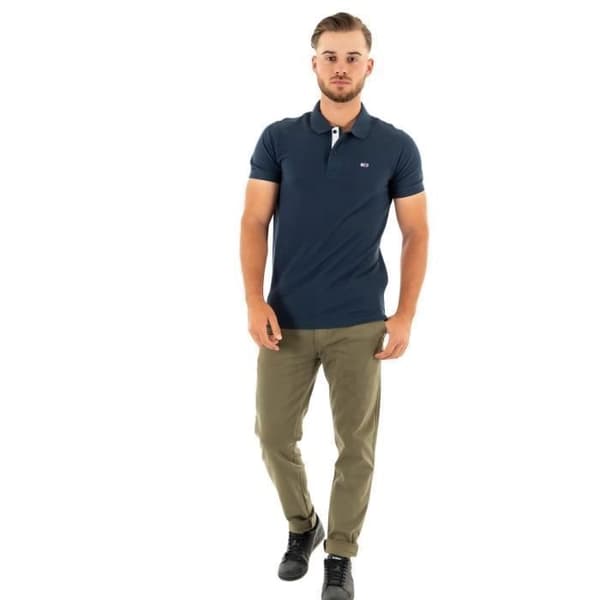 Polo Herr - TOMMY JEANS - Slim Placket Pol C87 - Färg Blå - Standardstorlek