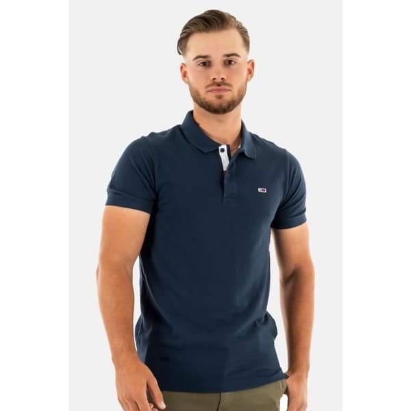 Polo Herr - TOMMY JEANS - Slim Placket Pol C87 - Färg Blå - Standardstorlek