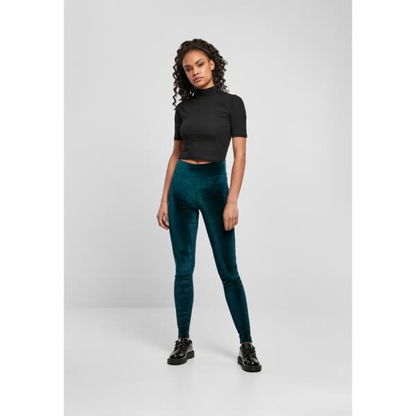 Leggings - Urban Classics - Sammet - Hög midja - Stretchsammet - Färg: mörkblå