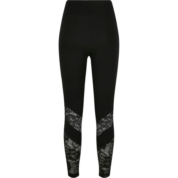 Damleggings stora storlekar - Urban Classics - Hög midja - Spetsinsatser - Stretchjersey - Svart