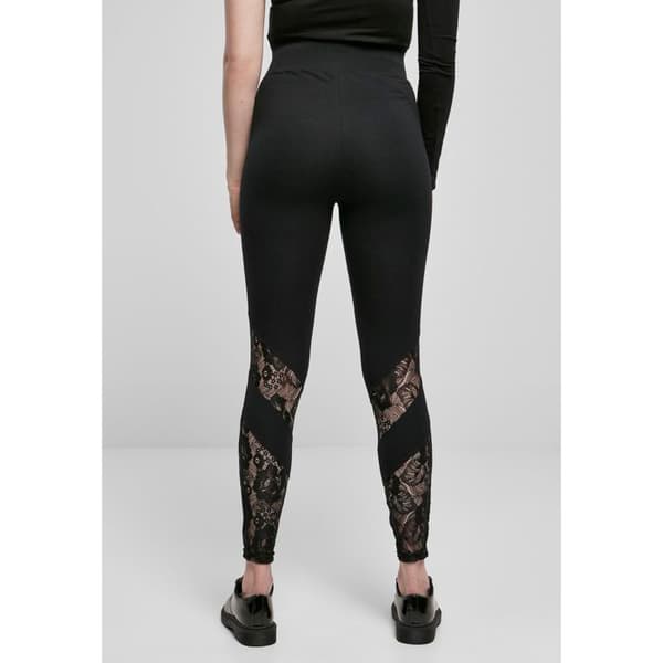 Damleggings stora storlekar - Urban Classics - Hög midja - Spetsinsatser - Stretchjersey - Svart