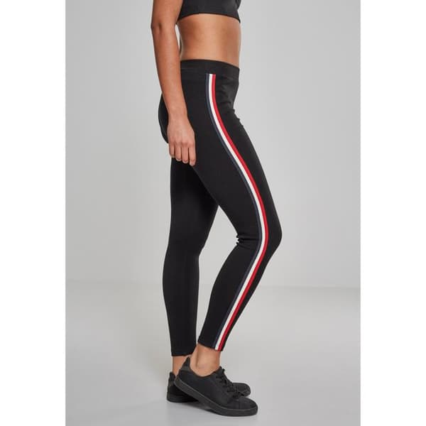 Damleggings - Urban Classics - 3-färgad tejp - Svart/Röd Flash/Vit - Sportig komfort - Interlocktyg