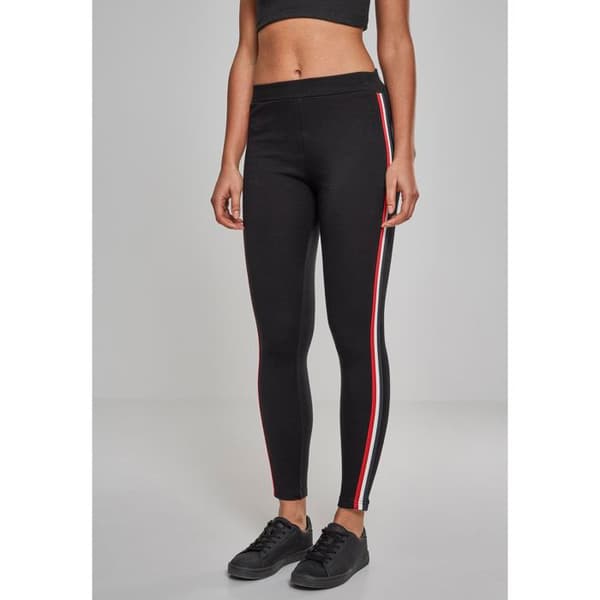 Damleggings - Urban Classics - 3-färgad tejp - Svart/Röd Flash/Vit - Sportig komfort - Interlocktyg