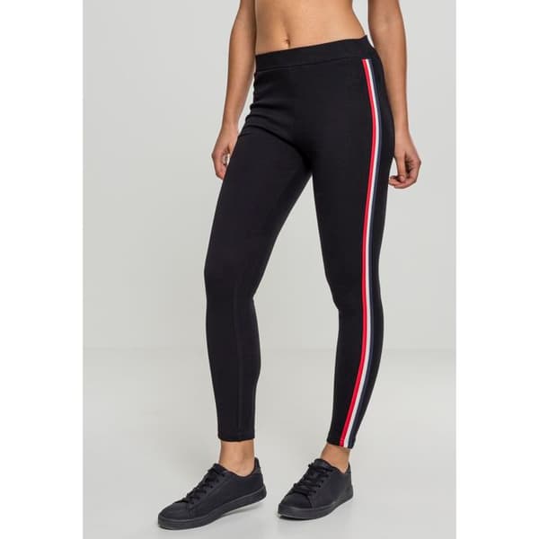 Damleggings - Urban Classics - 3-färgad tejp - Svart/Röd Flash/Vit - Sportig komfort - Interlocktyg