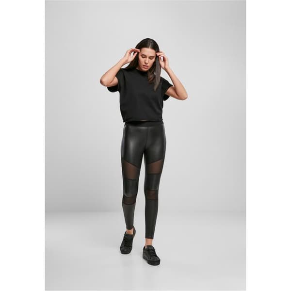 Legging dam - Urban Classics - Svart - Syntetiskt läder - Transparent nät - Perfekt passform