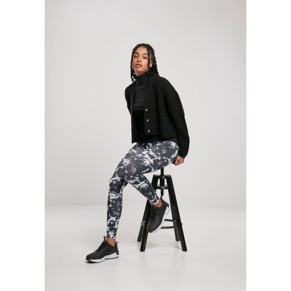 Leggings för kvinnor - Urban Classics - Tie Dye - Svart/Vit - Hög midja - Jersey stretch
