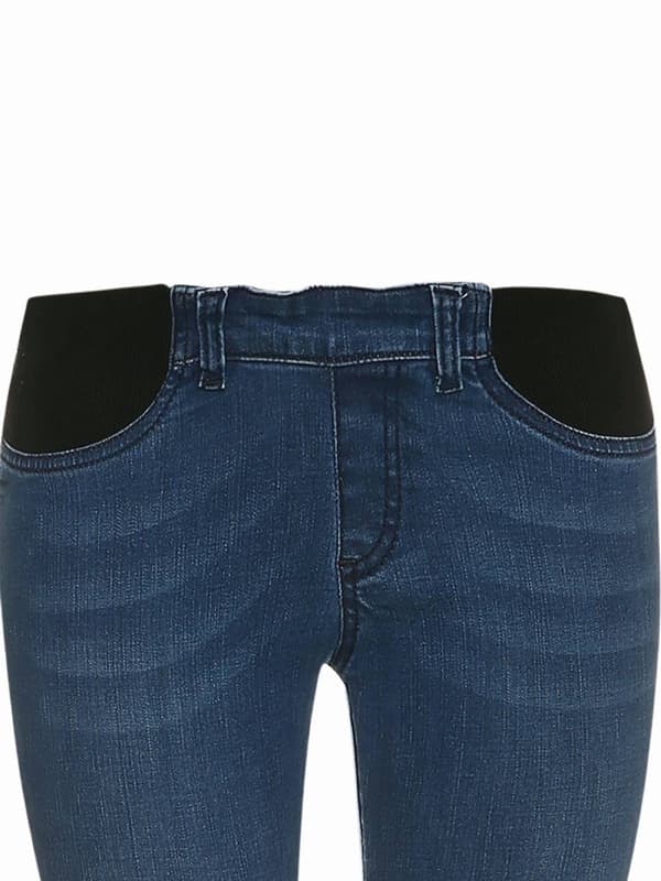Blå denimbyxor för gravida i naveln för kvinnor