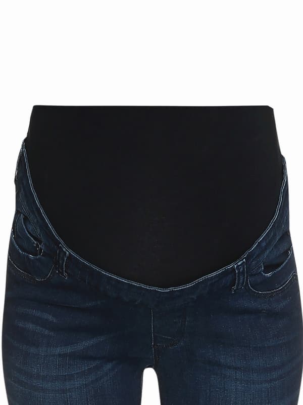 Damjeans med resår i midjan, marinblå navelbyxor