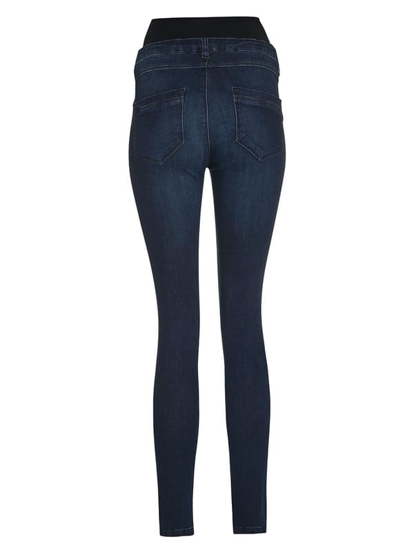Damjeans med resår i midjan, marinblå navelbyxor