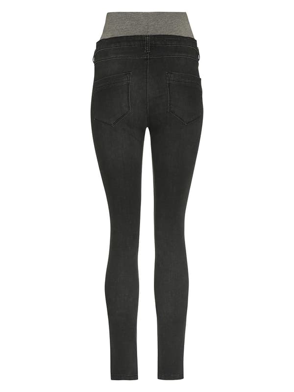 Damjeans med resår i midjan, grå navelbyxor för gravida
