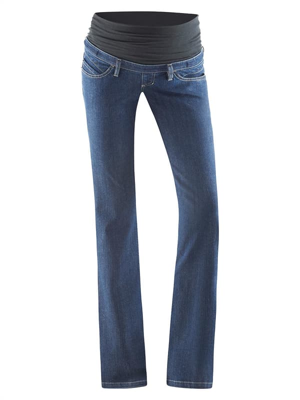 Navlebukser i blå denim til kvinder