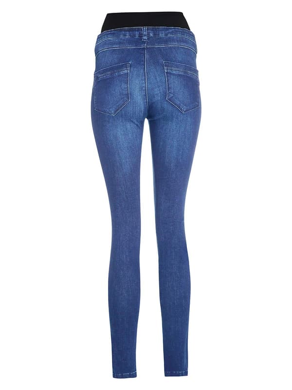 Navelknapps-graviditetsbyxor i denim för kvinnor