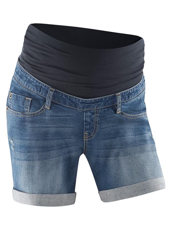 Blå denimshorts til kvinder med navle og mønstre