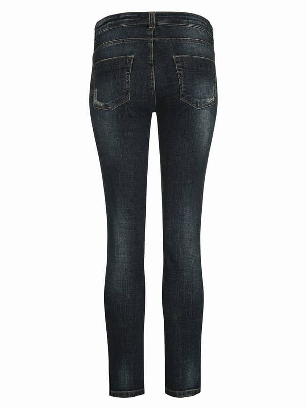 Blåa jeans med slitna navel för kvinnor, gravid